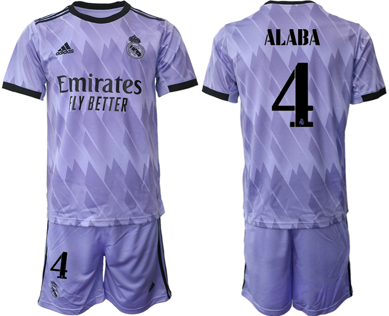 Men's Real Madrid #4 David Alaba 22/23 Purple Away Soccer Jersey Suit